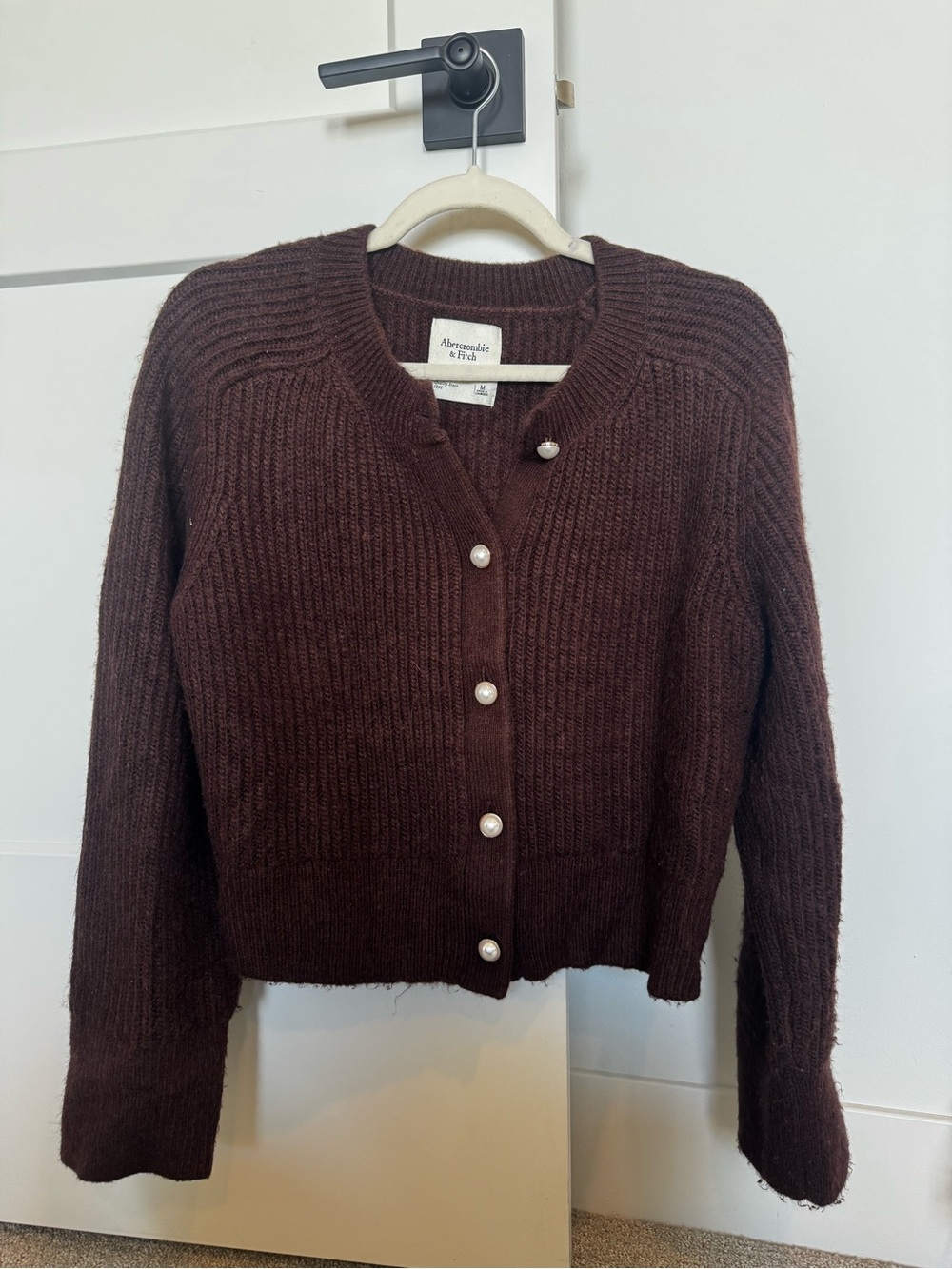 Abercrombie & Fitch Women's Dark Brown Pearl Button Cardigan Sweater
